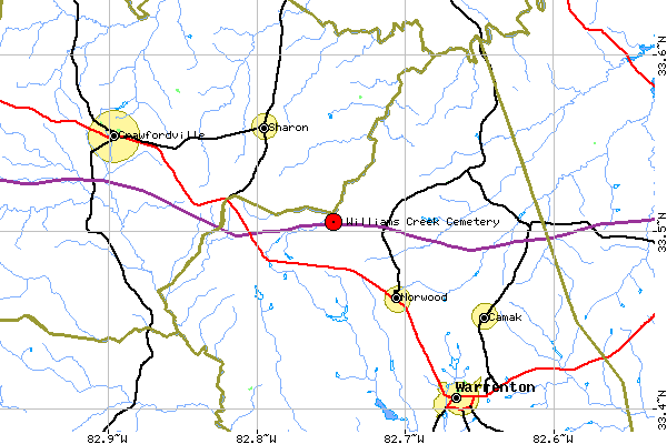 Local Map for Williams Creek Baptist Church Cemetery, Warren Co, GA