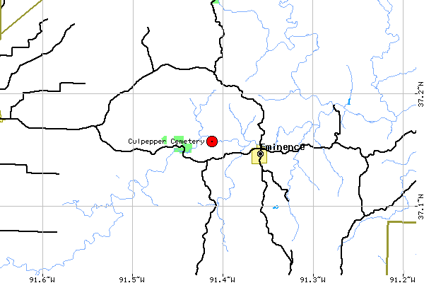 Local Map for Culpepper Cemetery, Shannon Co, MO
