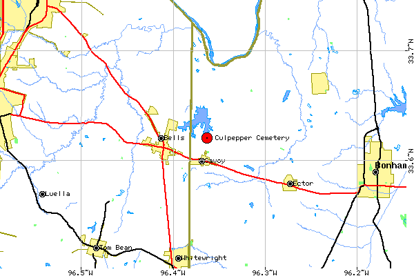 Local Map for Culpepper Cemetery, Fannin County, TX